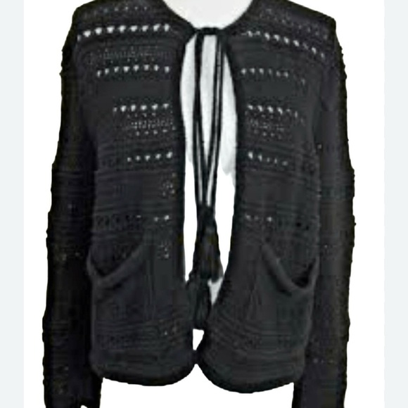Zara Crochet Knit Textured Cardigan Sweater- Black- SZ Large Boho Hipster 90s - Picture 1 of 10